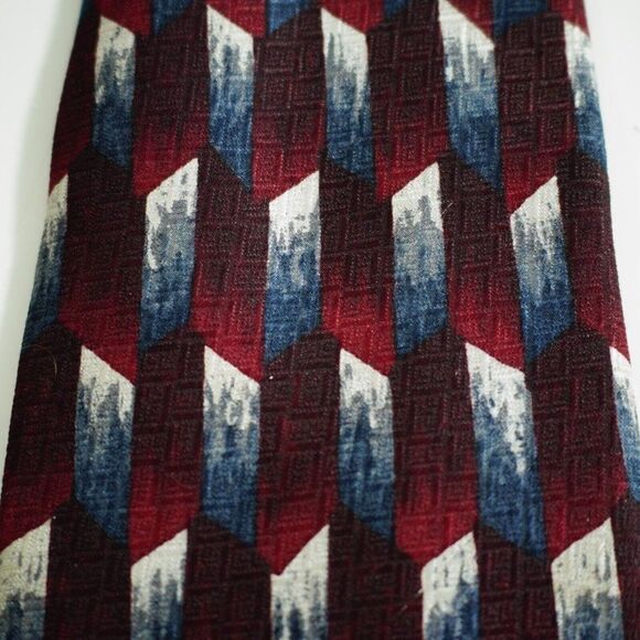 Pierre Cardin Red Blue Cream Abstract Geometric Jacquard Print Wide Silk Tie - Picture 2 of 6